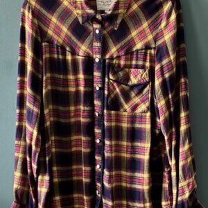 Falmer Heritage Western Red Blue Gold Plaid Long Sleeve Pearl Button Shirt L